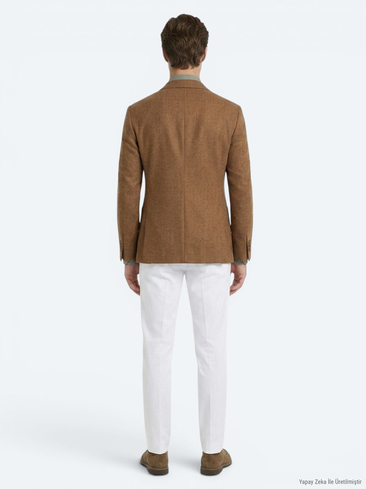 Kahverengi Desenli Modern Fit Keten Karışımlı Ceket