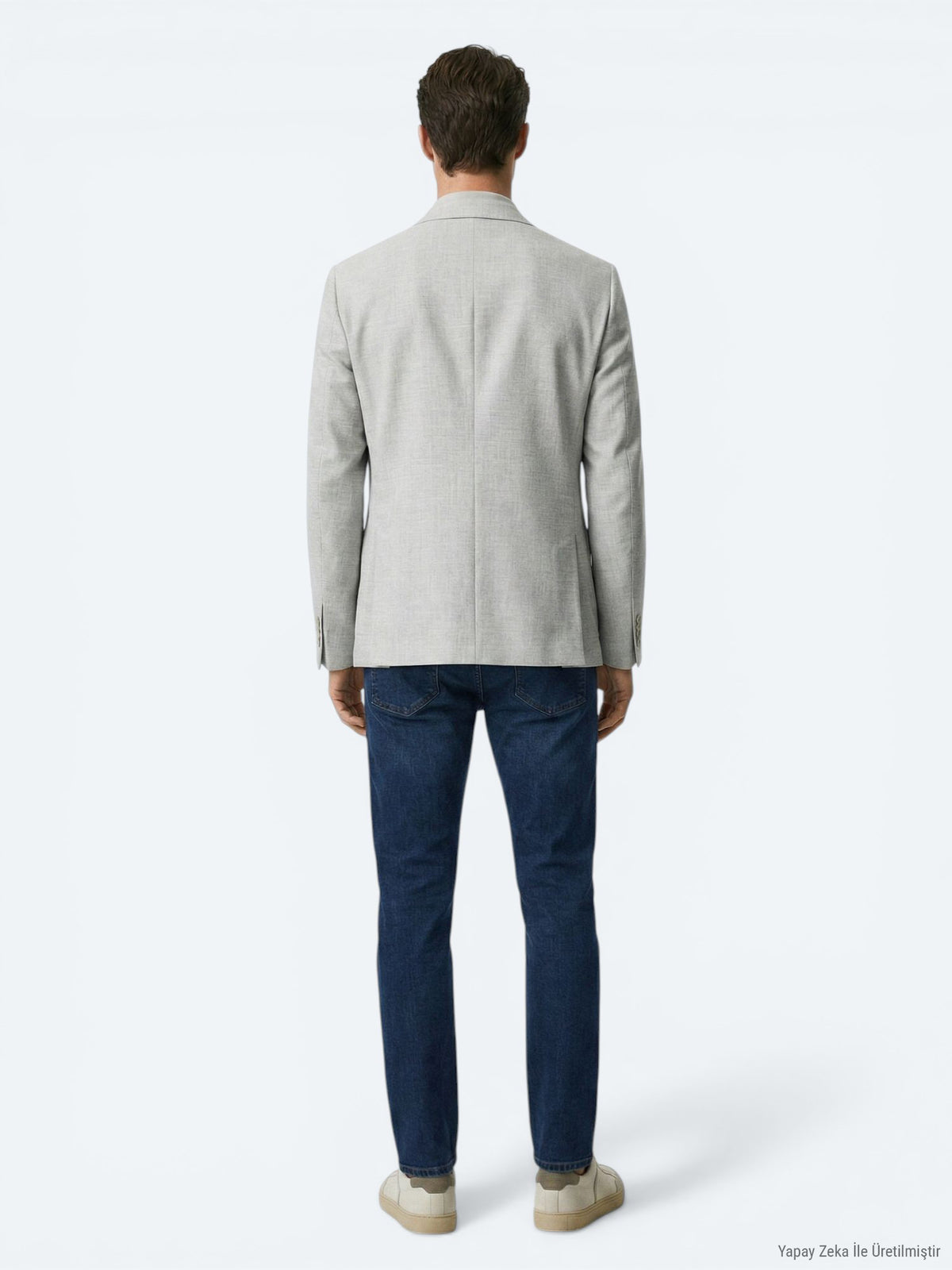 Bej Desenli Modern Fit Keten Karışımlı Ceket