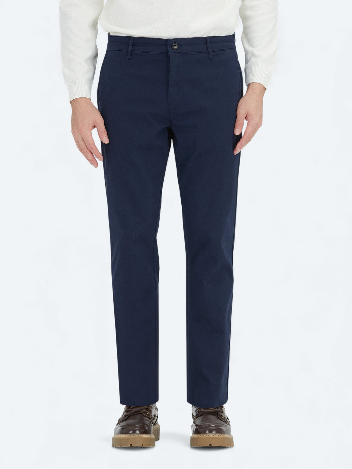 Lacivert Düz Dokuma Regular Fit Casual Pamuk Karışımlı Pantolon