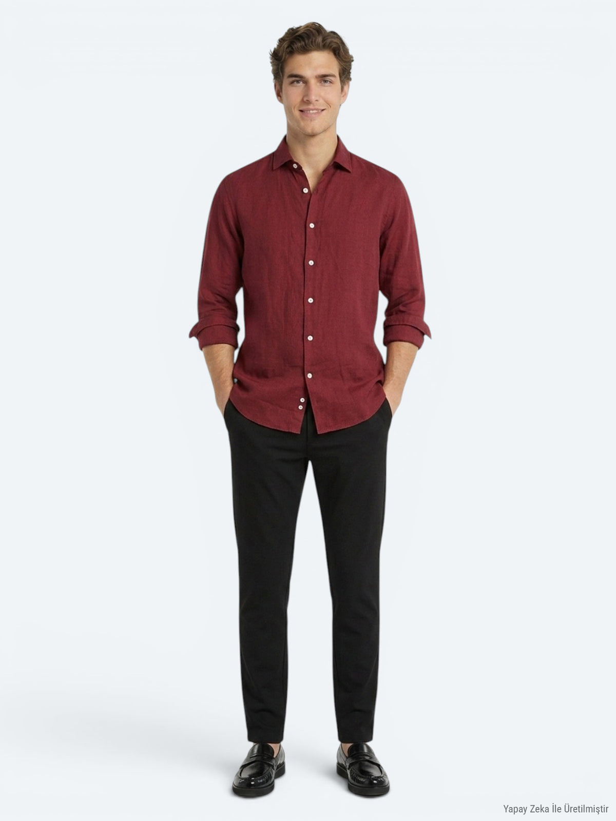 Bordo Düz Regular Fit Uzun Dokuma Casual Pamuk Karışımlı Gömlek