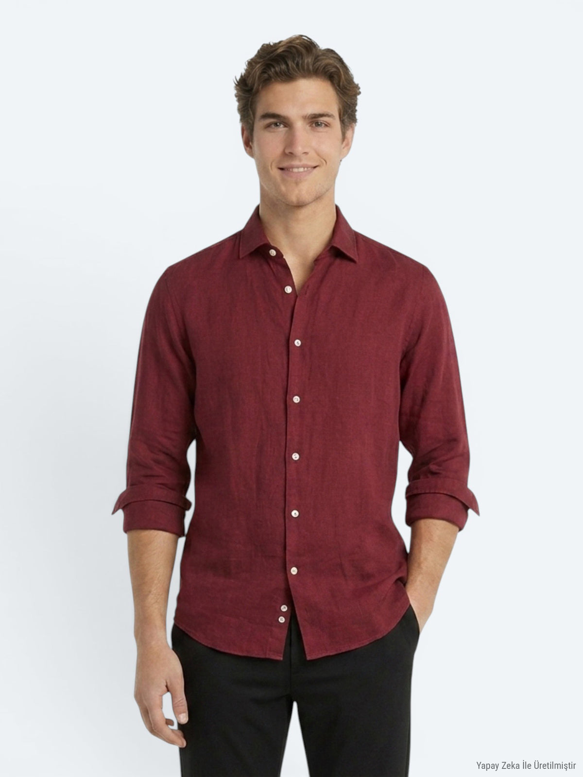 Bordo Düz Regular Fit Uzun Dokuma Casual Pamuk Karışımlı Gömlek