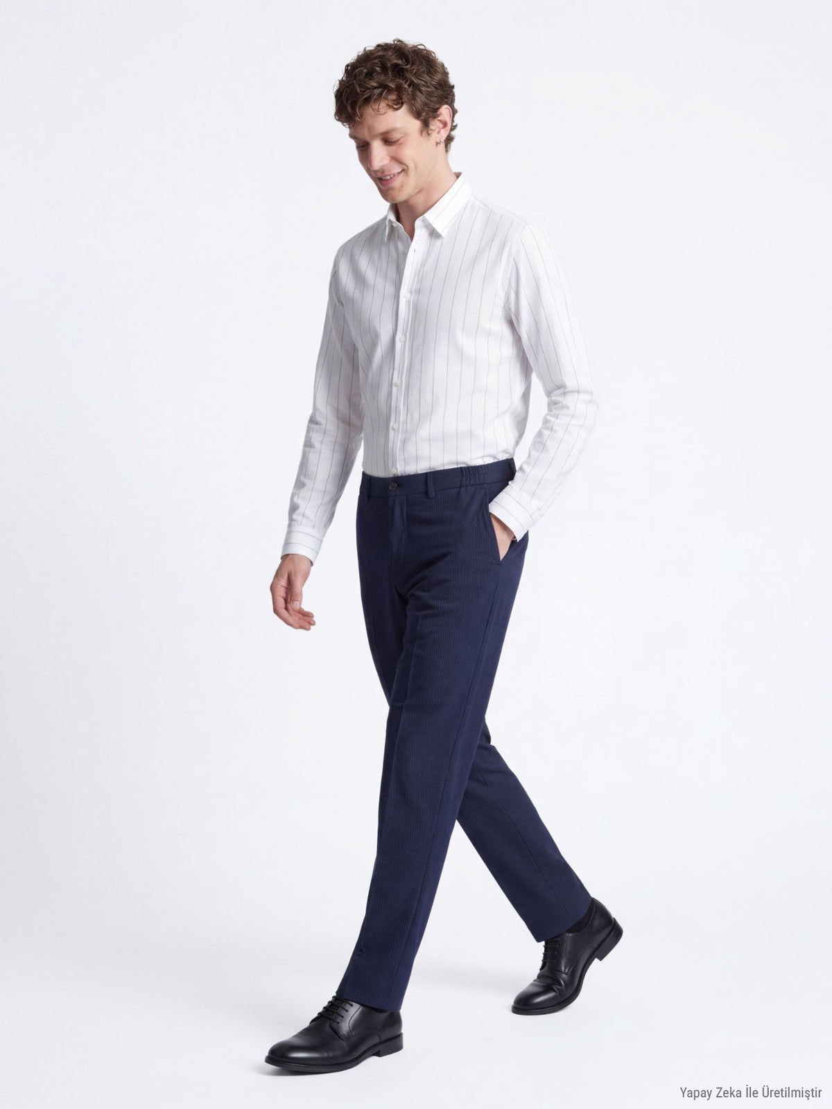 Beyaz Çizgili Regular Fit Uzun Dokuma Casual Pamuk Karışımlı Gömlek