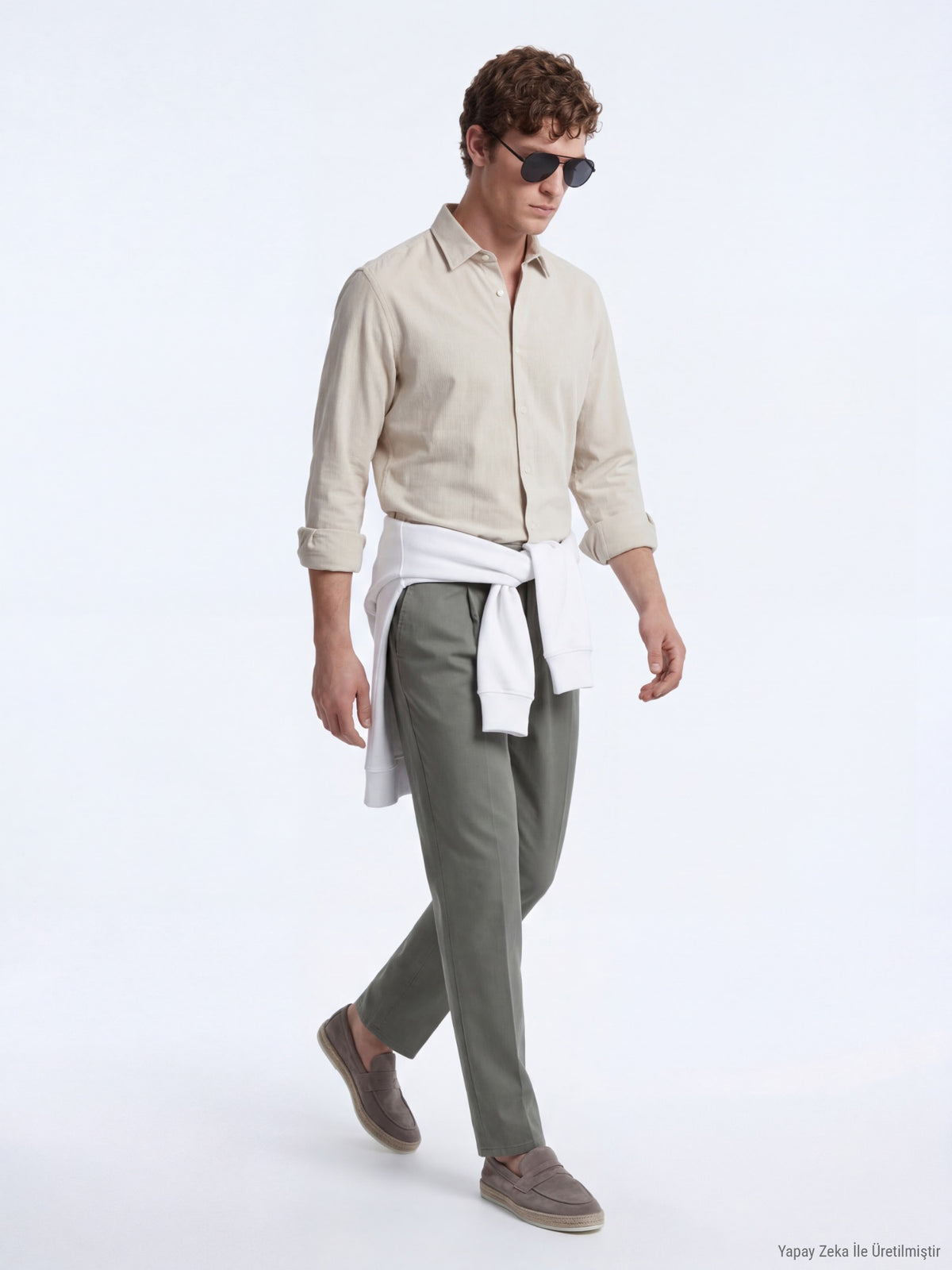 Bej Çizgili Regular Fit Uzun Dokuma Casual Gömlek
