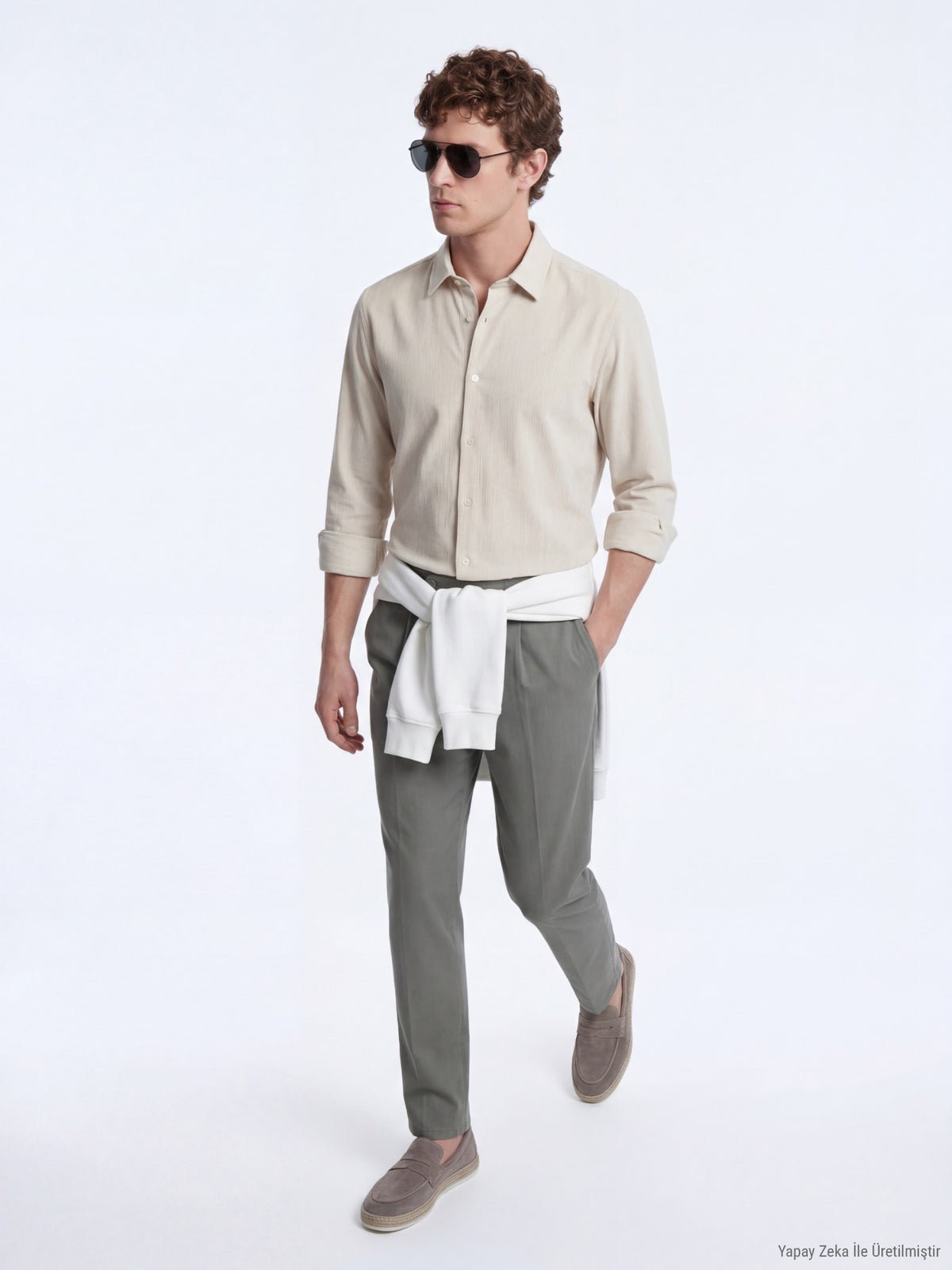 Bej Çizgili Regular Fit Uzun Dokuma Casual Gömlek