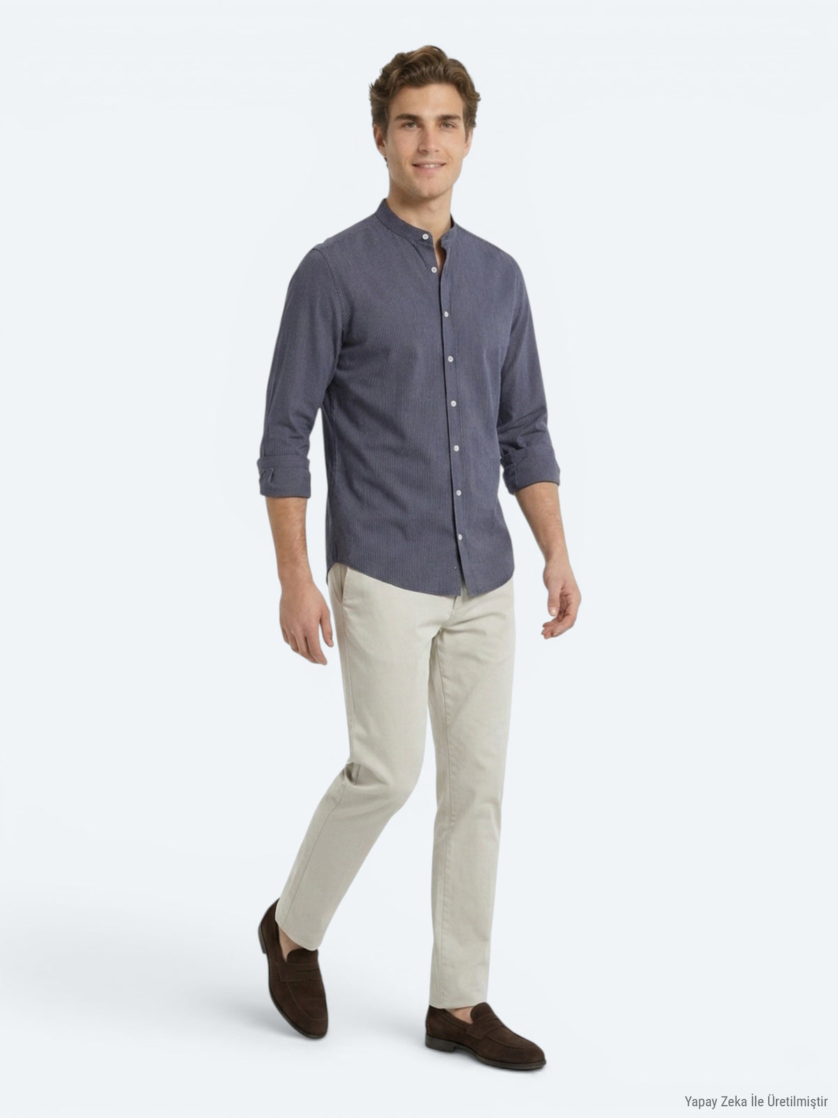 Antrasit Çizgili Regular Fit Uzun Dokuma Casual Gömlek