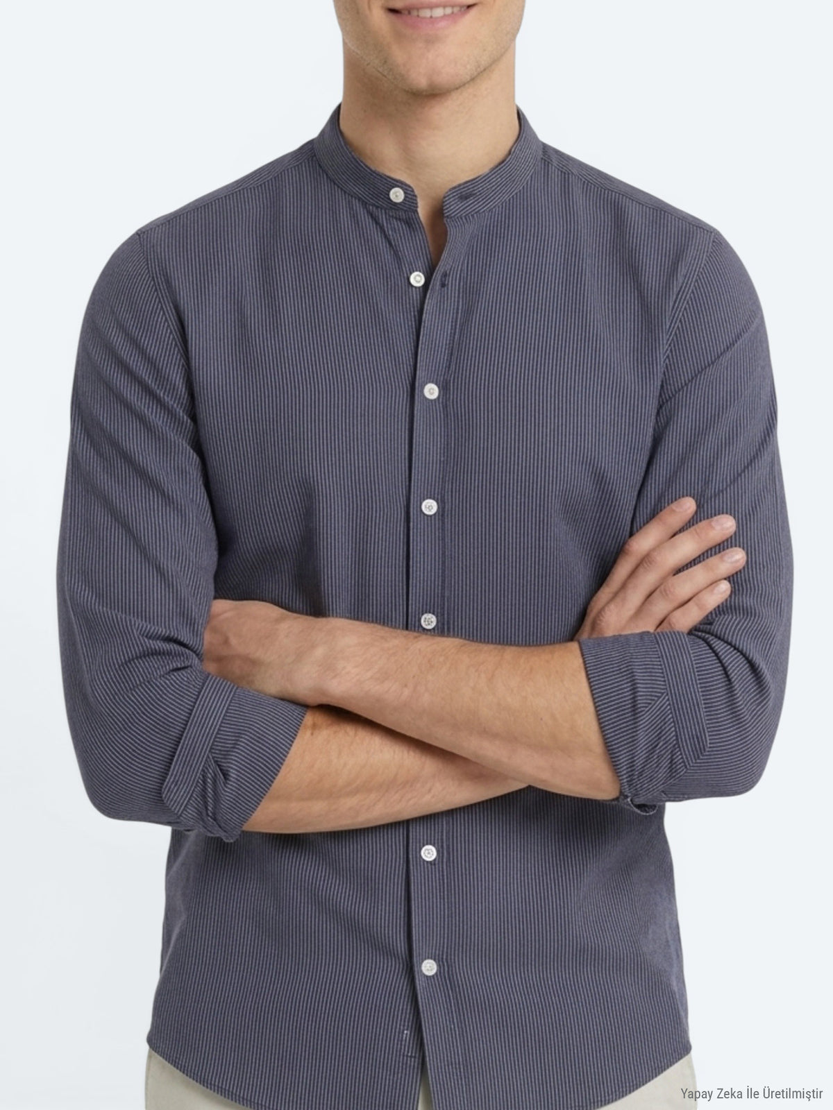 Antrasit Çizgili Regular Fit Uzun Dokuma Casual Gömlek