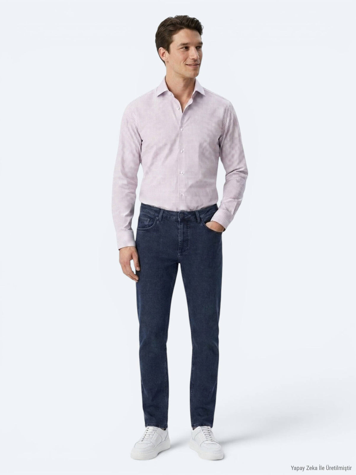 Açık Mavi Kareli Regular Fit Uzun Casual Gömlek