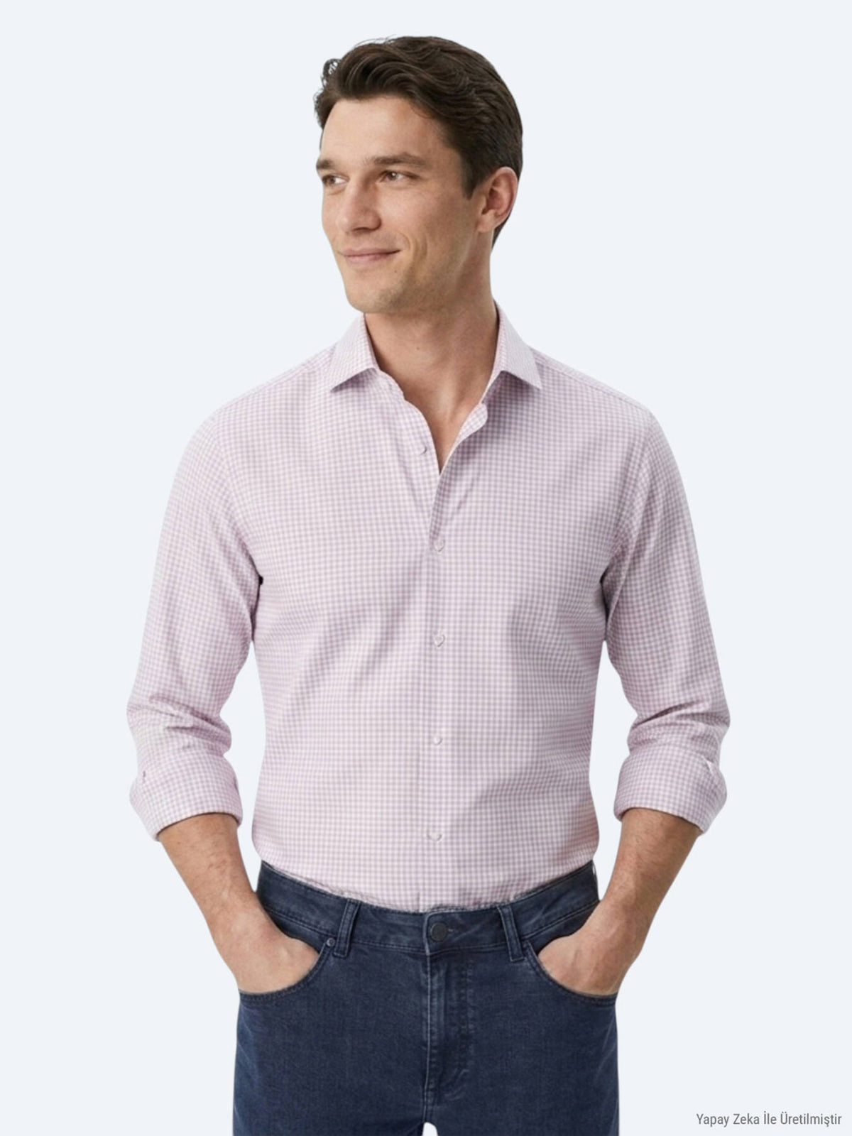 Açık Mavi Kareli Regular Fit Uzun Casual Gömlek