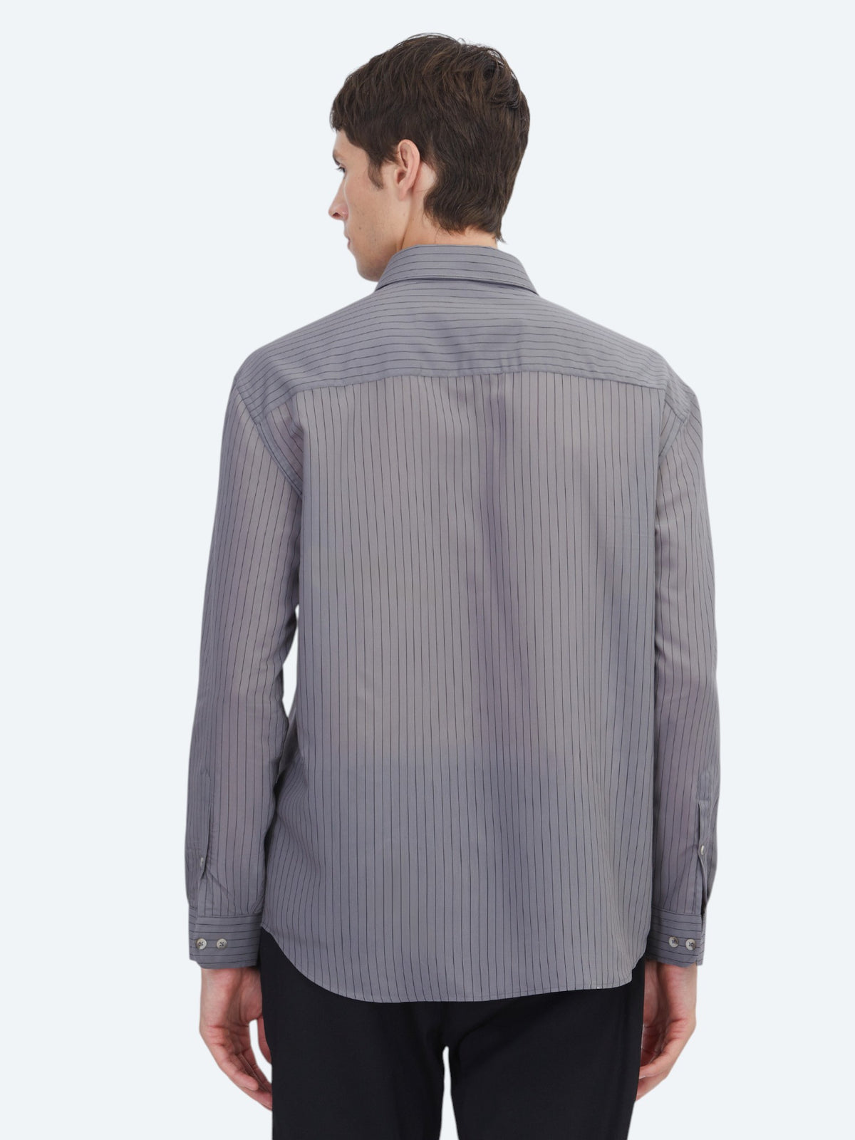 Antrasit Çizgili Oversize Fit Uzun Dokuma Casual Gömlek