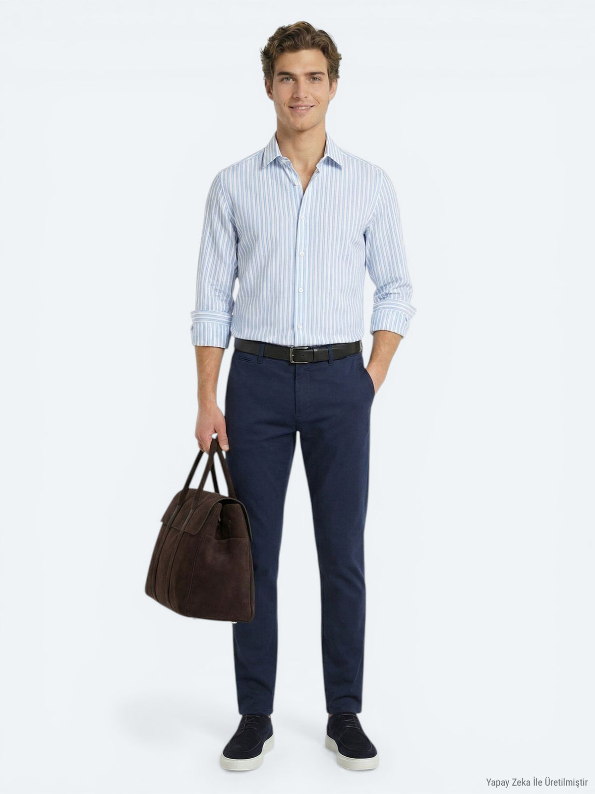 Açık Mavi Çizgili Regular Fit Uzun Casual Gömlek