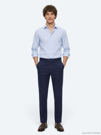 Lacivert Düz Dokuma Regular Fit Casual Pamuk Karışımlı Pantolon
