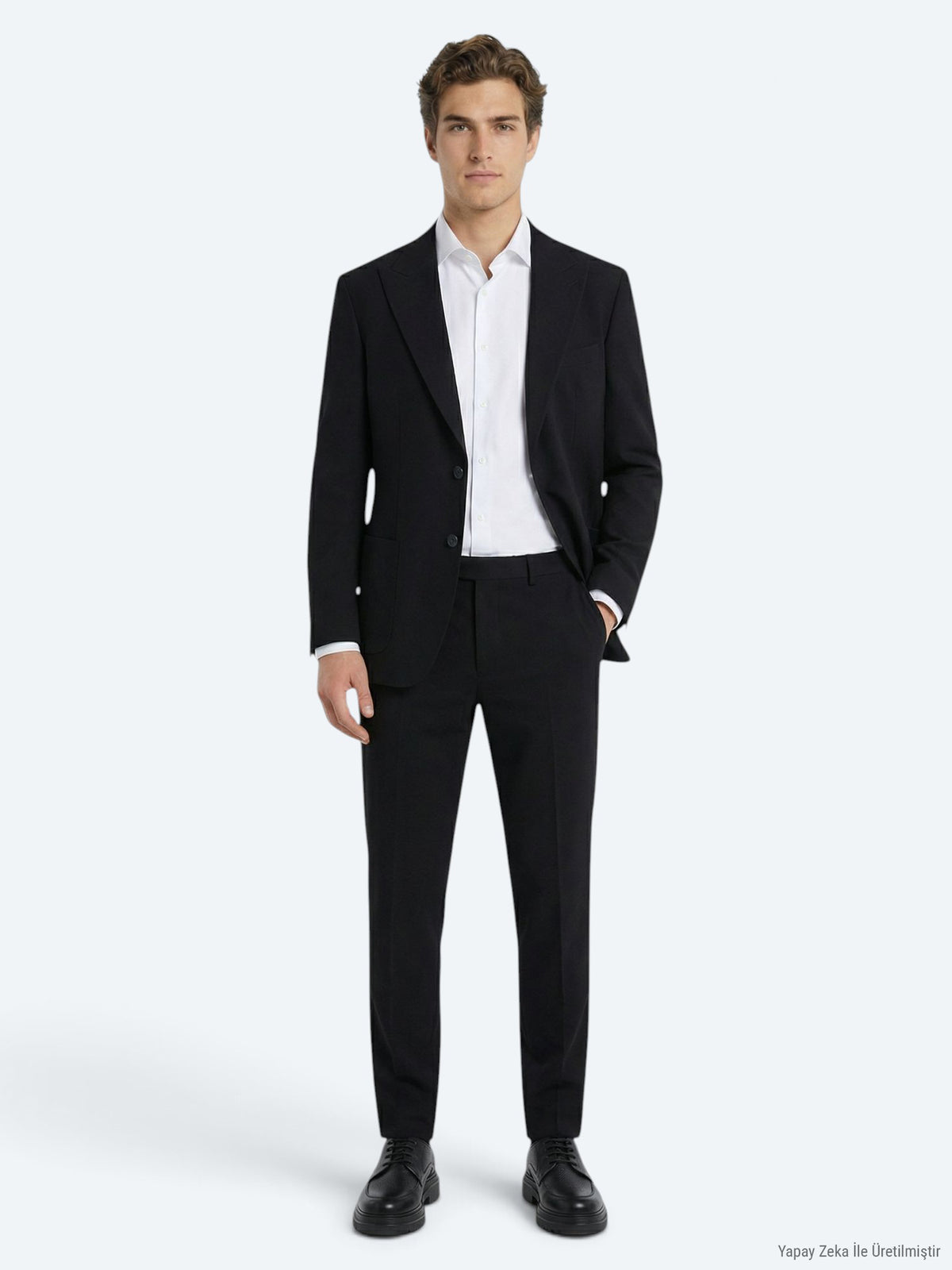 Siyah Çizgili Modern Fit Takım Elbise