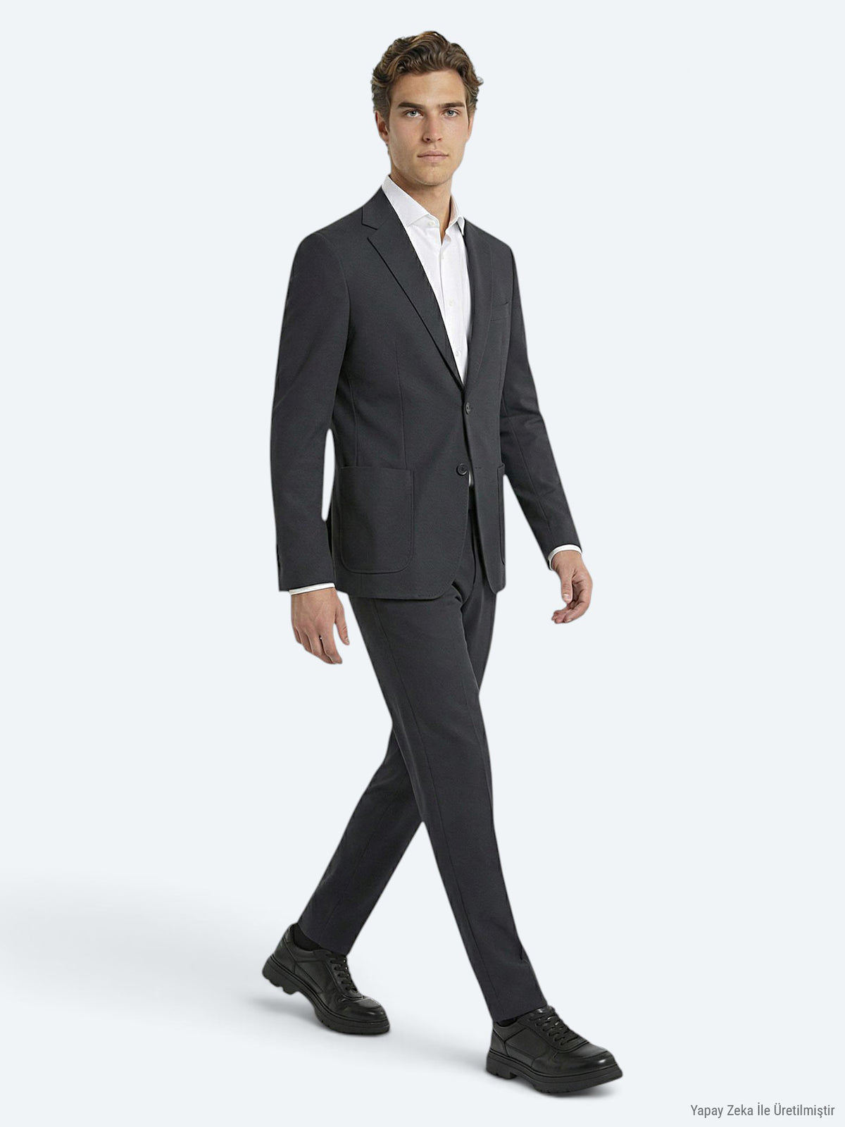 Antrasit Düz Modern Fit Örme Takım Elbise
