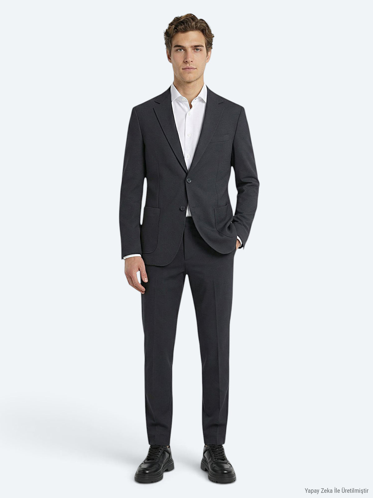 Antrasit Düz Modern Fit Örme Takım Elbise