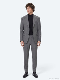 Gri Çizgili Modern Fit %100 Yün Takım Elbise