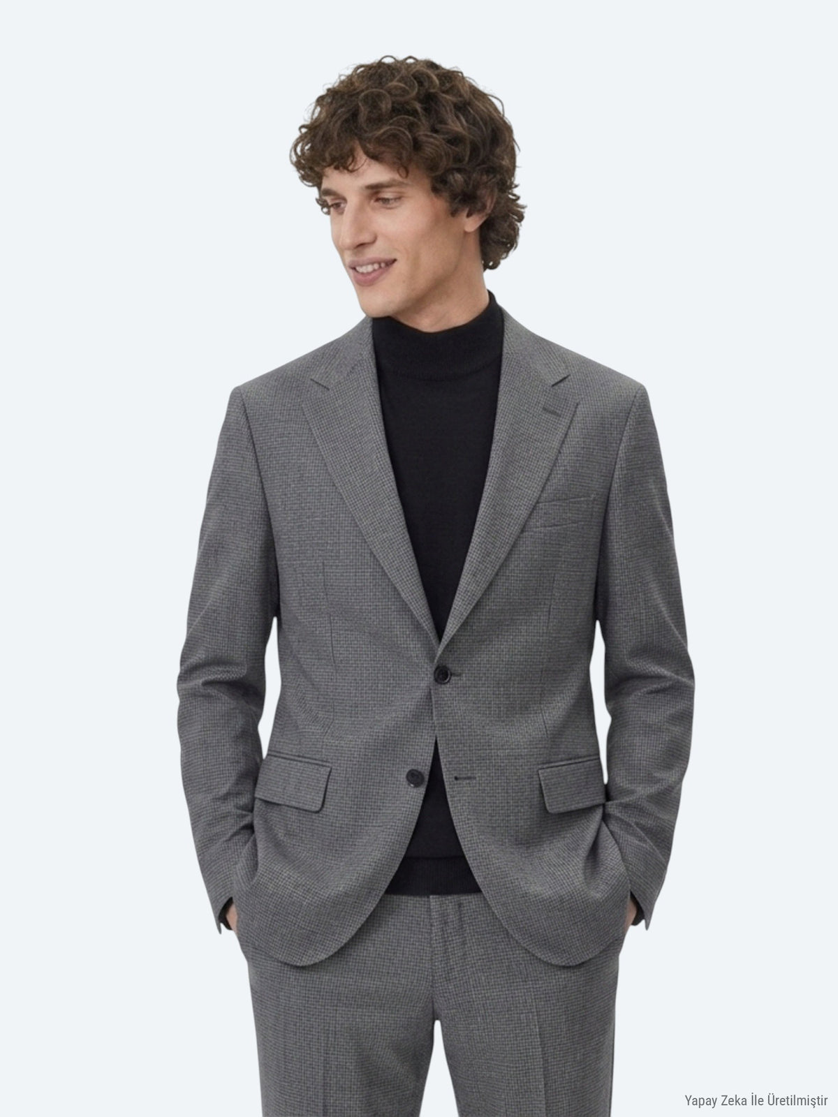 Gri Çizgili Modern Fit %100 Yün Takım Elbise