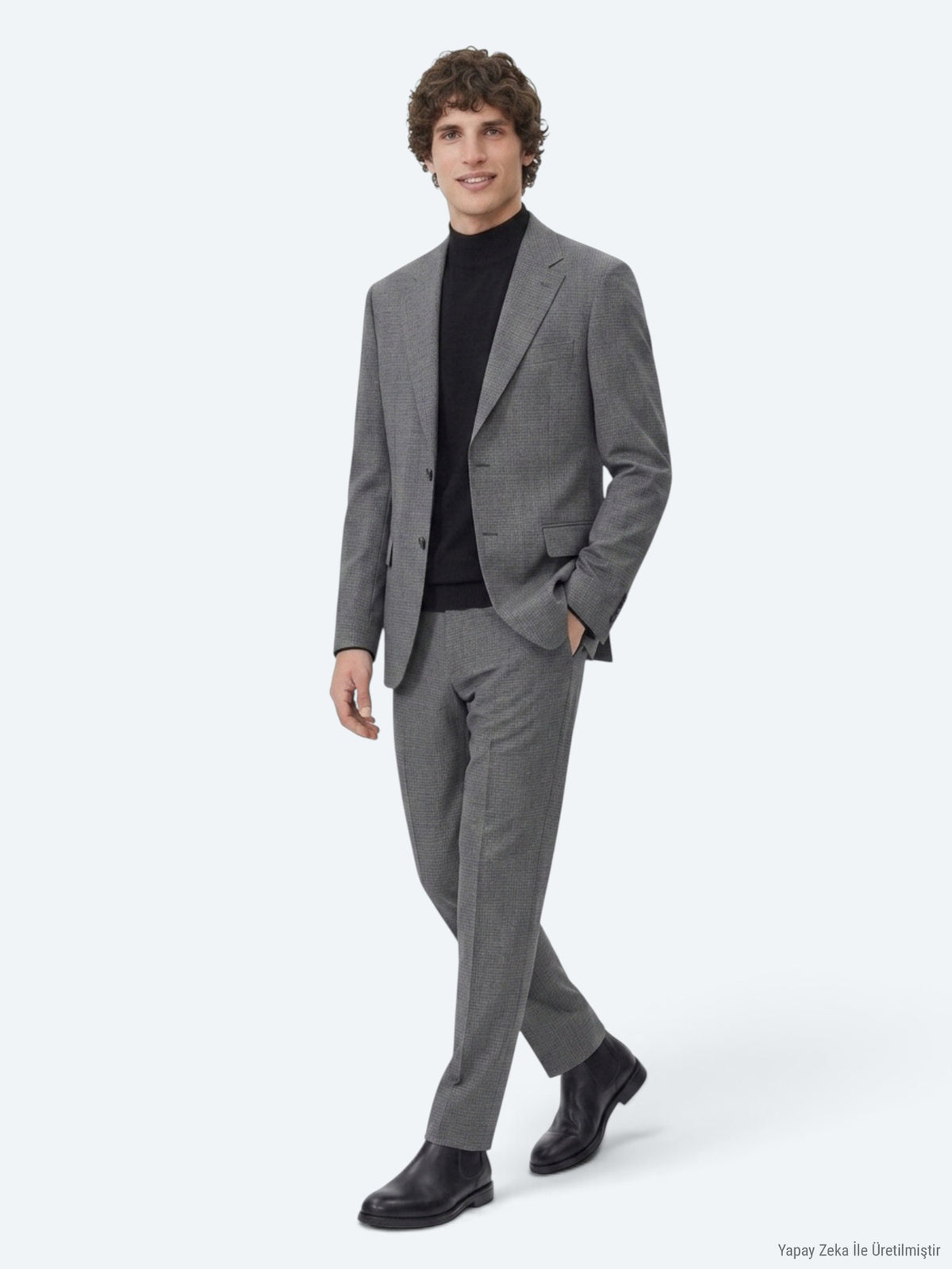 Gri Çizgili Modern Fit %100 Yün Takım Elbise