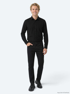 Siyah Düz Dokuma Slim Fit Spor Pamuk Karışımlı Pantolon