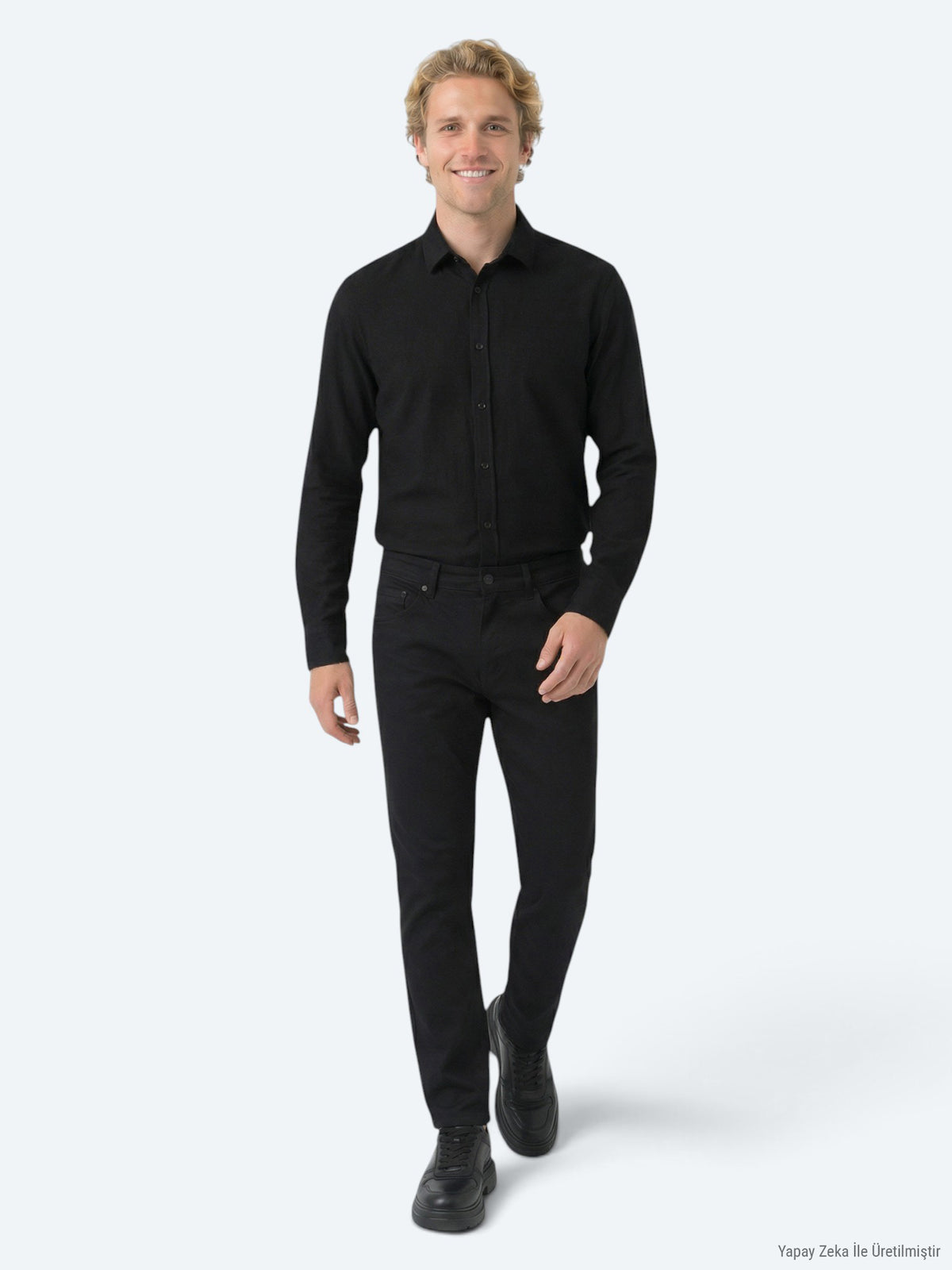 Siyah Düz Dokuma Slim Fit Spor Pamuk Karışımlı Pantolon