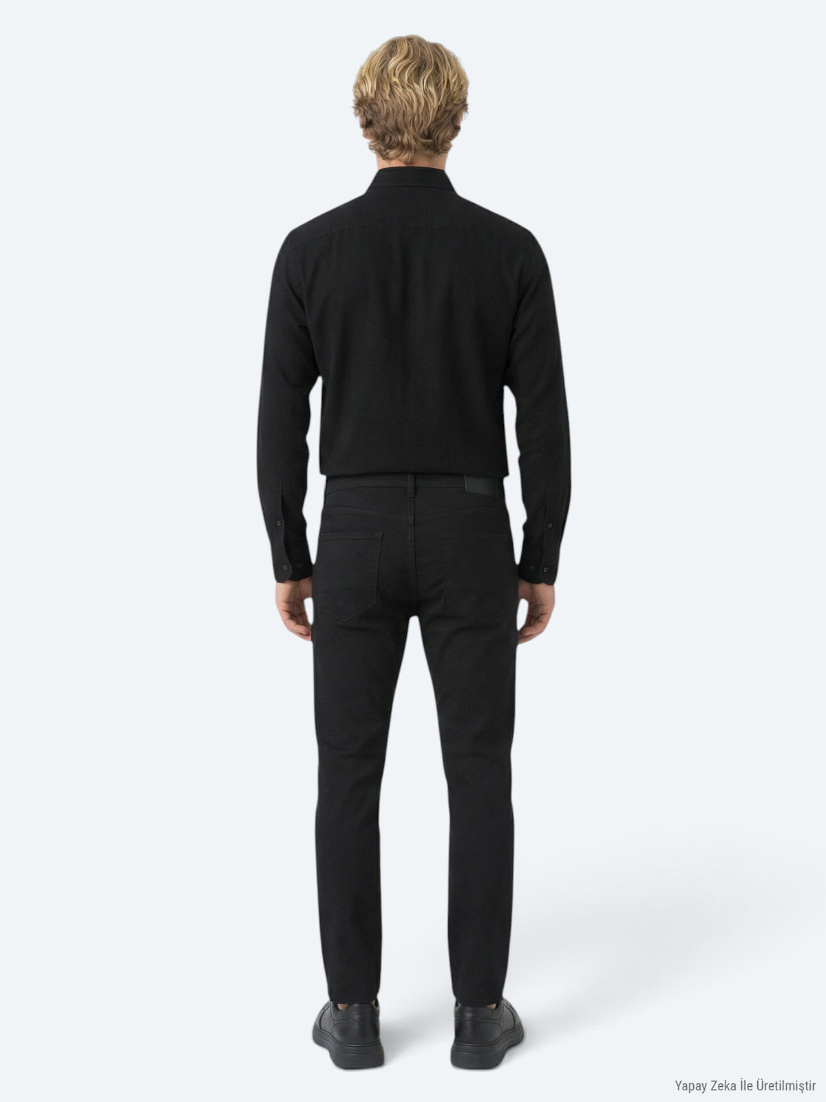 Siyah Düz Dokuma Slim Fit Spor Pamuk Karışımlı Pantolon