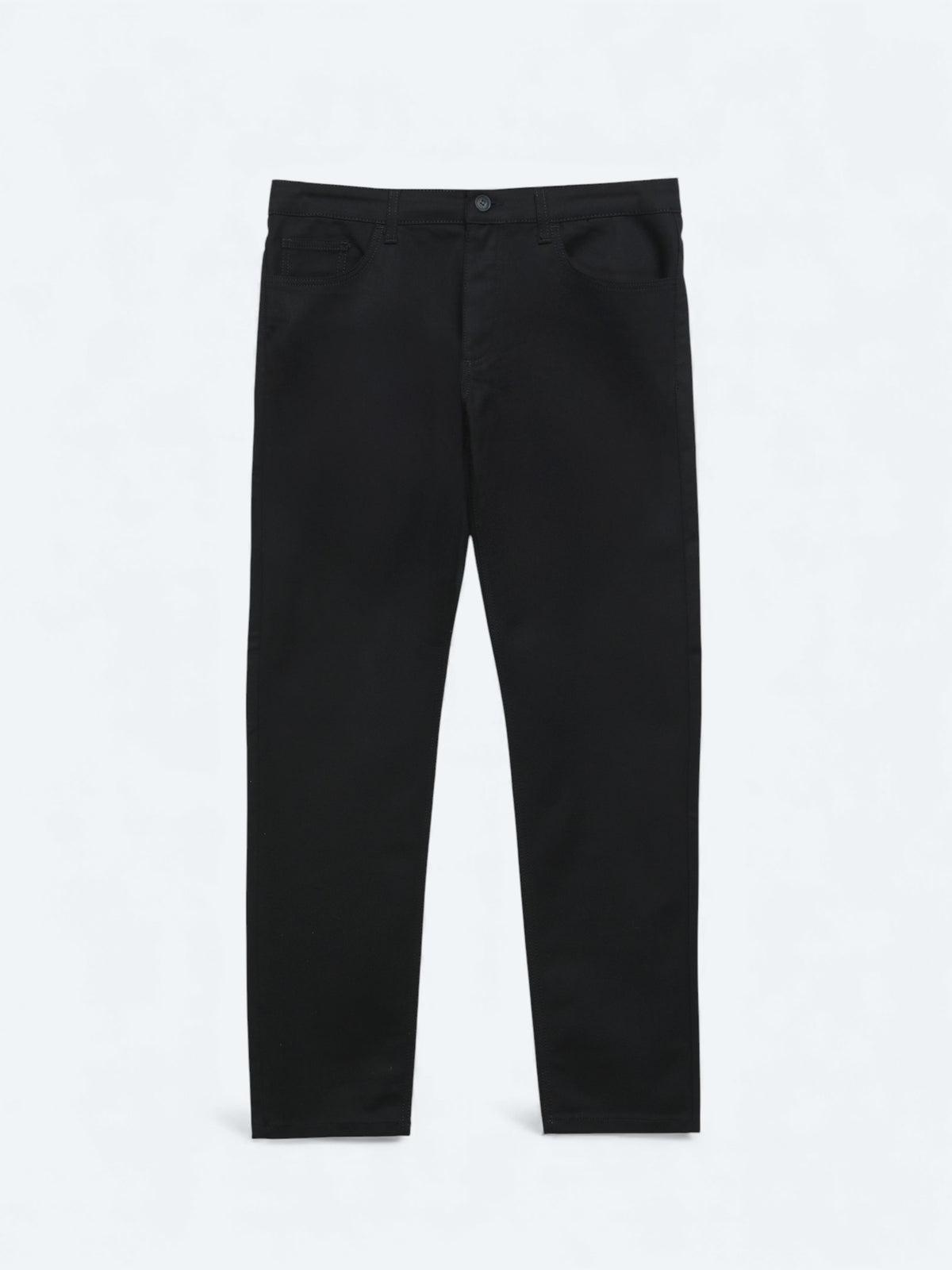 Siyah Düz Dokuma Slim Fit Spor Pamuk Karışımlı Pantolon
