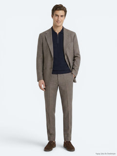 Vizon Çizgili Modern Fit İpek Karışımlı Takım Elbise