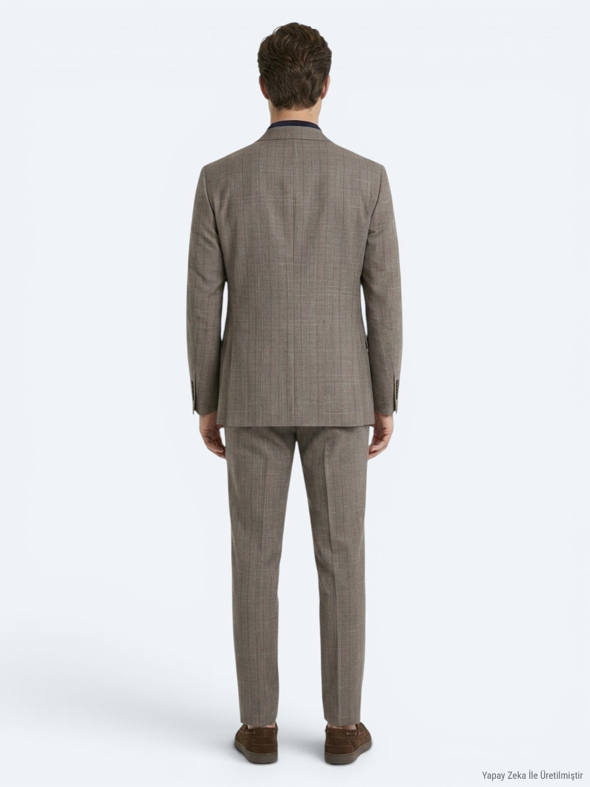 Vizon Çizgili Modern Fit İpek Karışımlı Takım Elbise