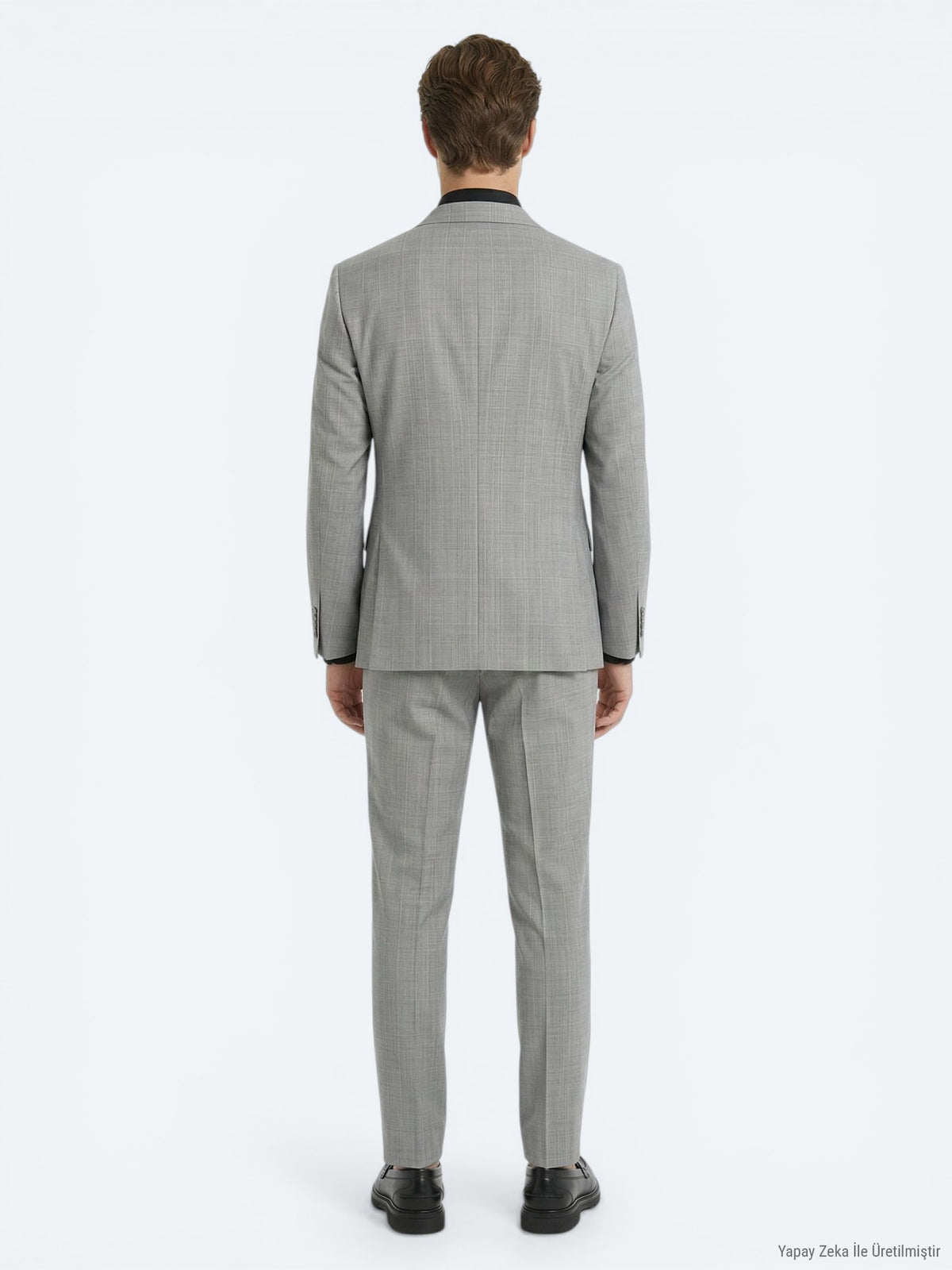Gri Çizgili Modern Fit Yün Karışımlı Takım Elbise