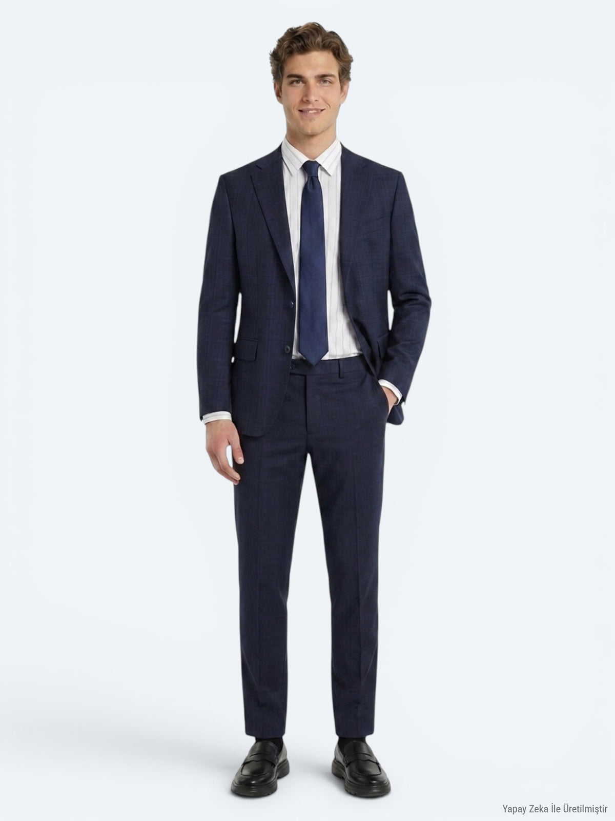 Lacivert Potikare Modern Fit %100 Yün Takım Elbise