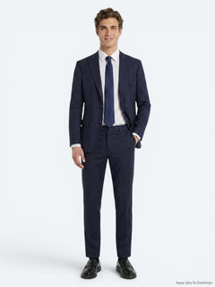 Lacivert Potikare Modern Fit %100 Yün Takım Elbise