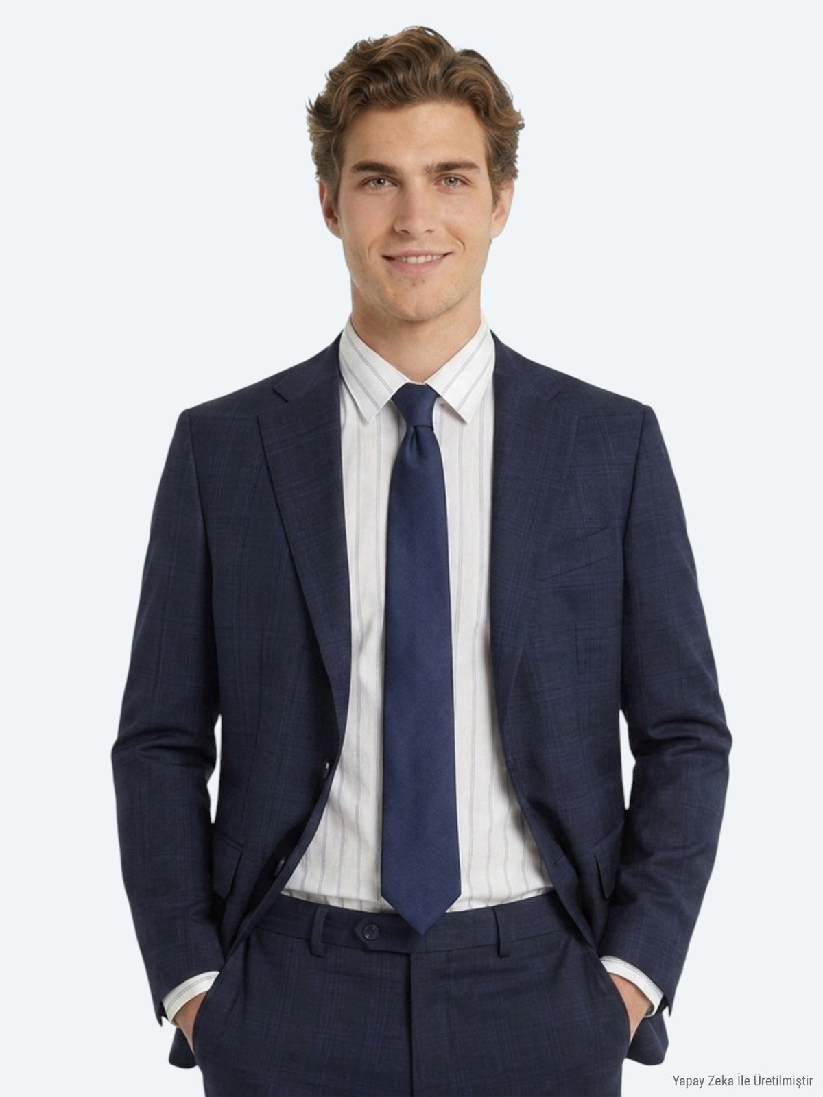 Lacivert Potikare Modern Fit %100 Yün Takım Elbise