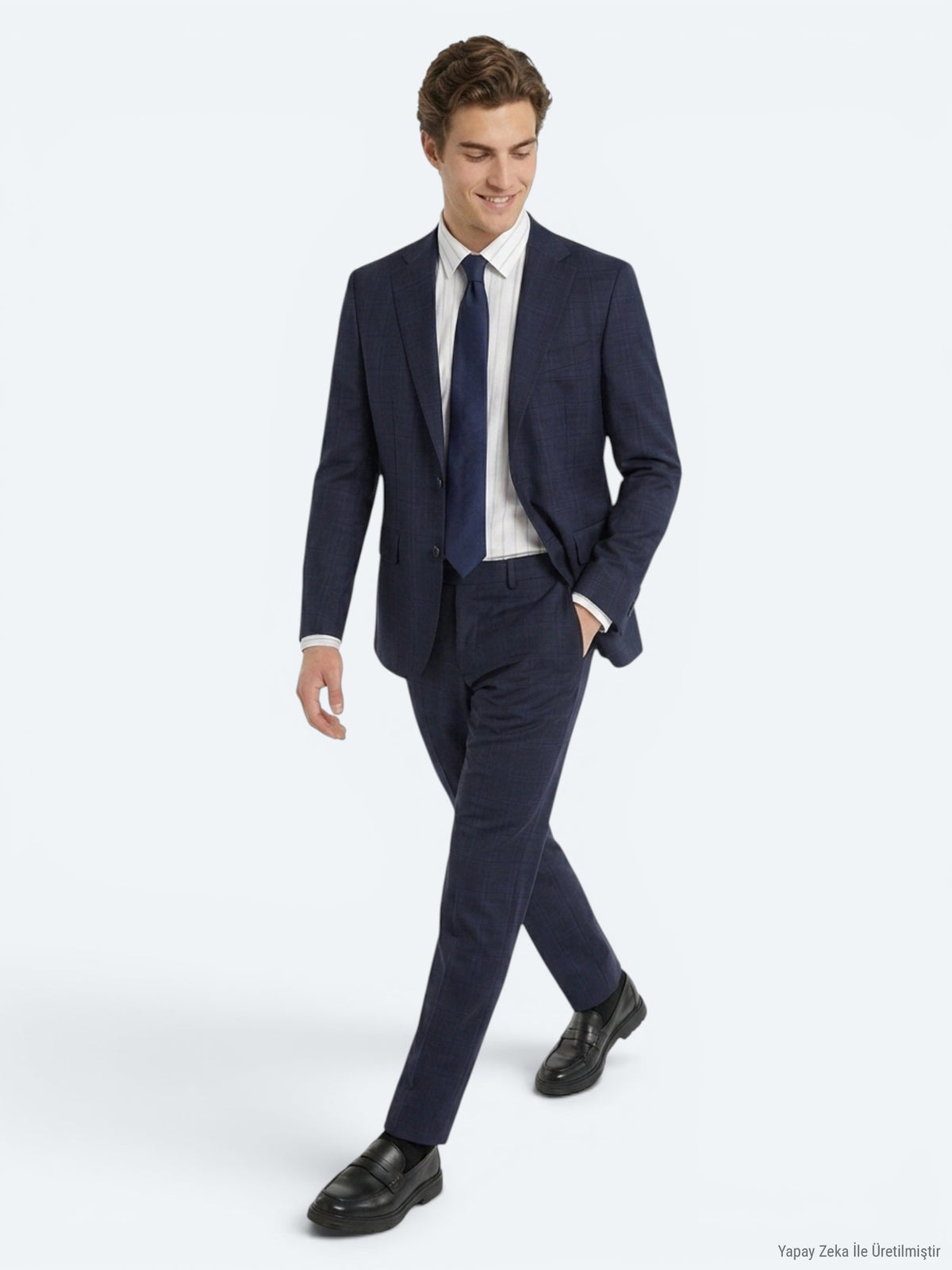 Lacivert Potikare Modern Fit %100 Yün Takım Elbise