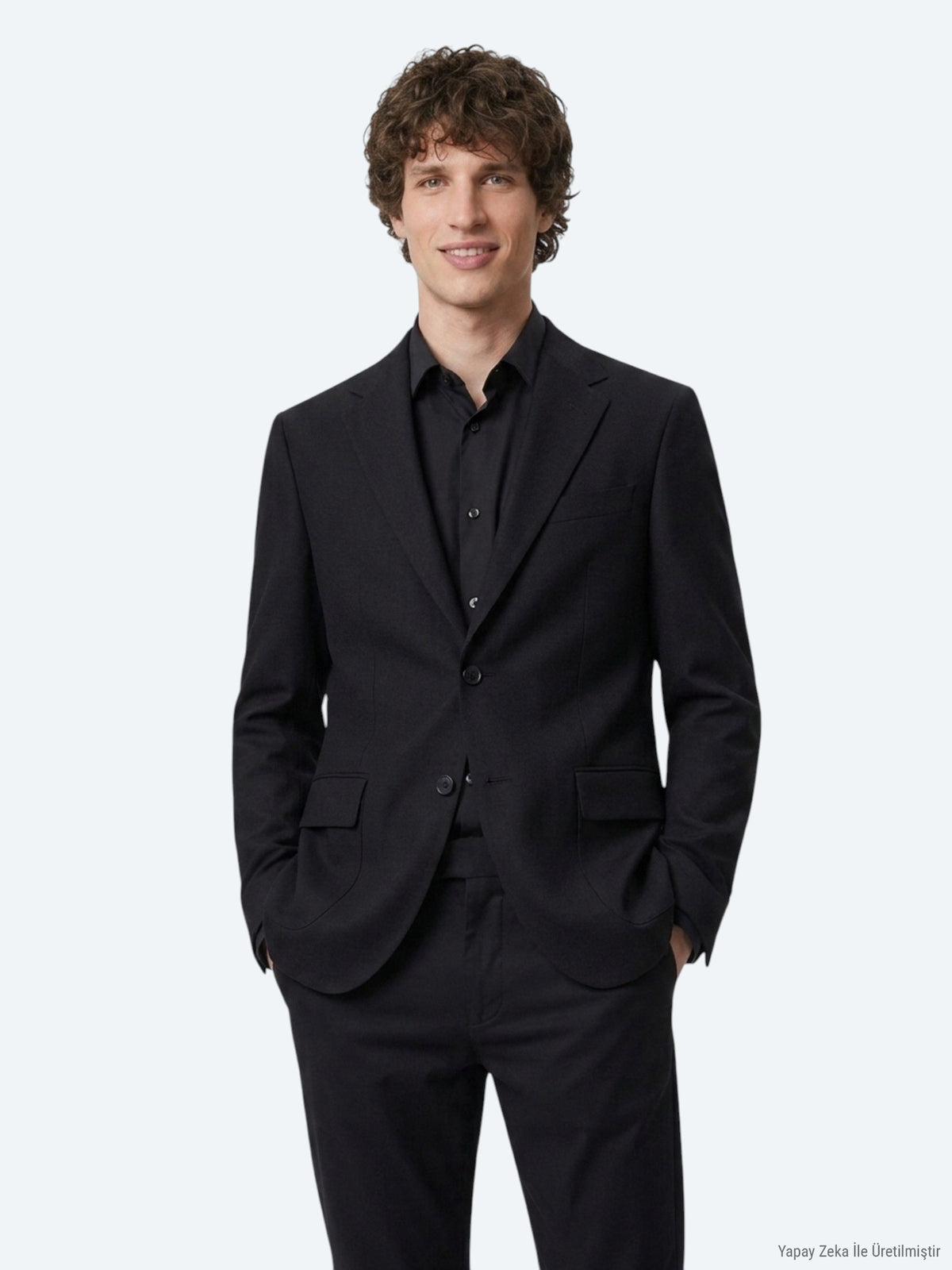 Siyah Mikro Modern Fit %100 Yün Ceket