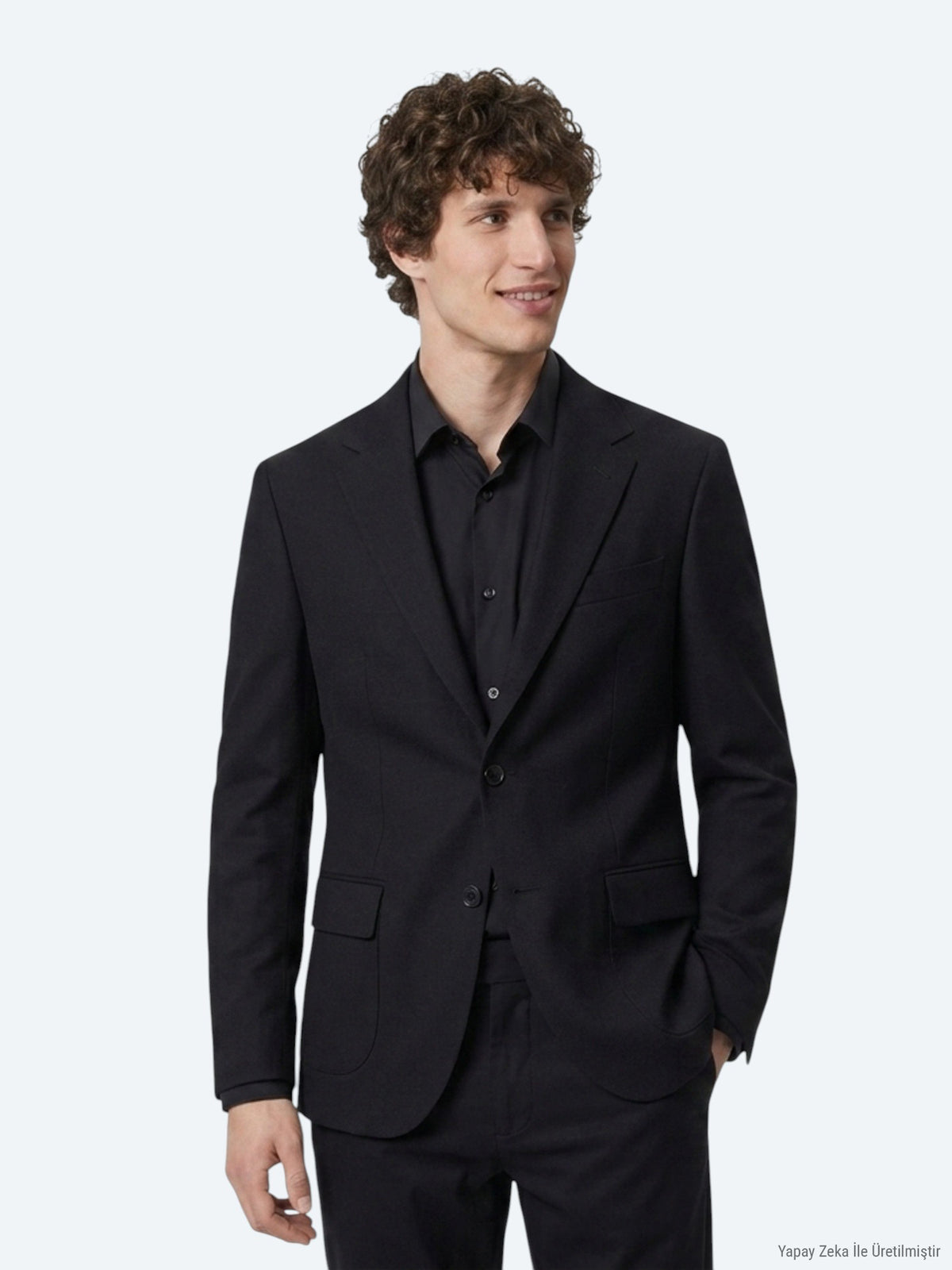 Siyah Mikro Modern Fit %100 Yün Ceket