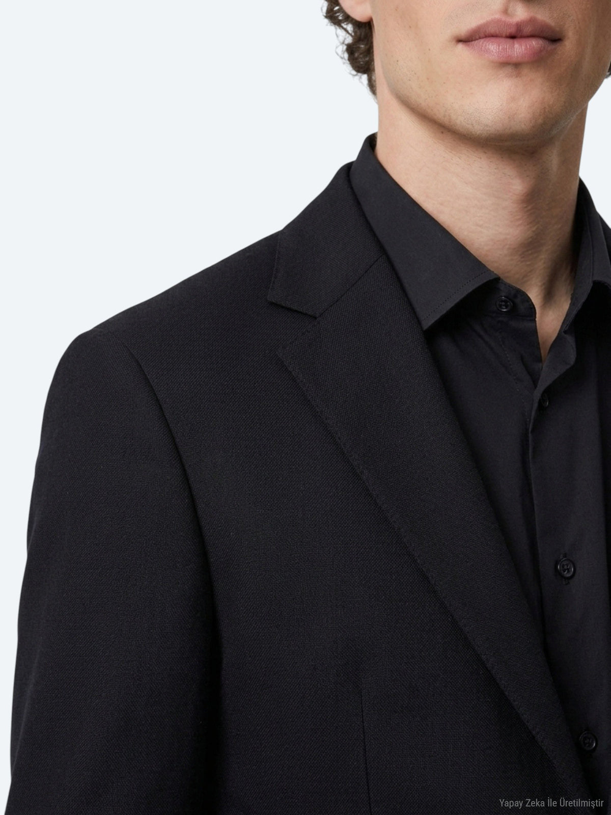 Siyah Mikro Modern Fit %100 Yün Ceket