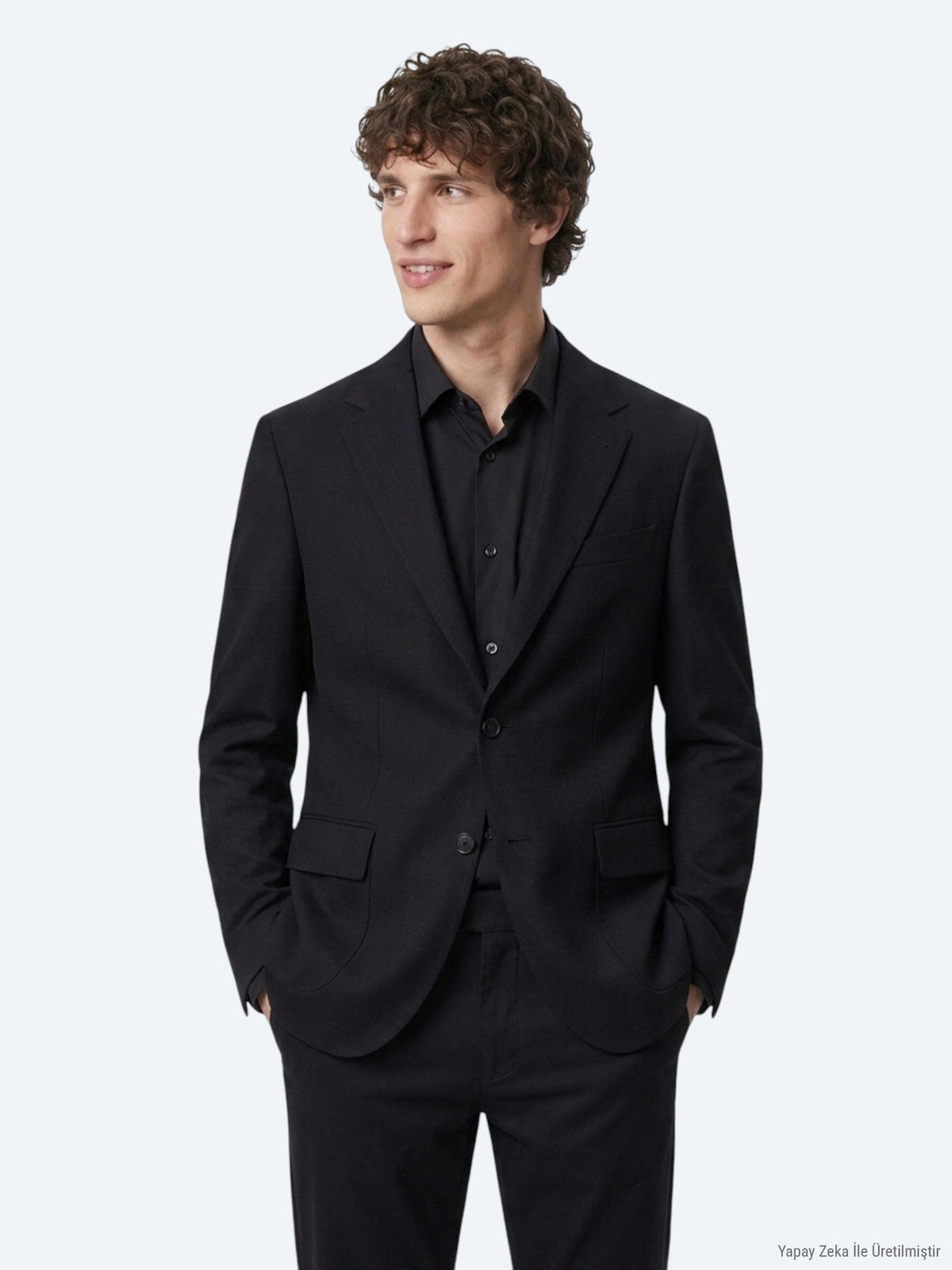 Siyah Mikro Modern Fit %100 Yün Ceket