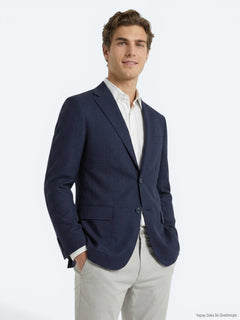 Lacivert Mikro Modern Fit %100 Yün Ceket
