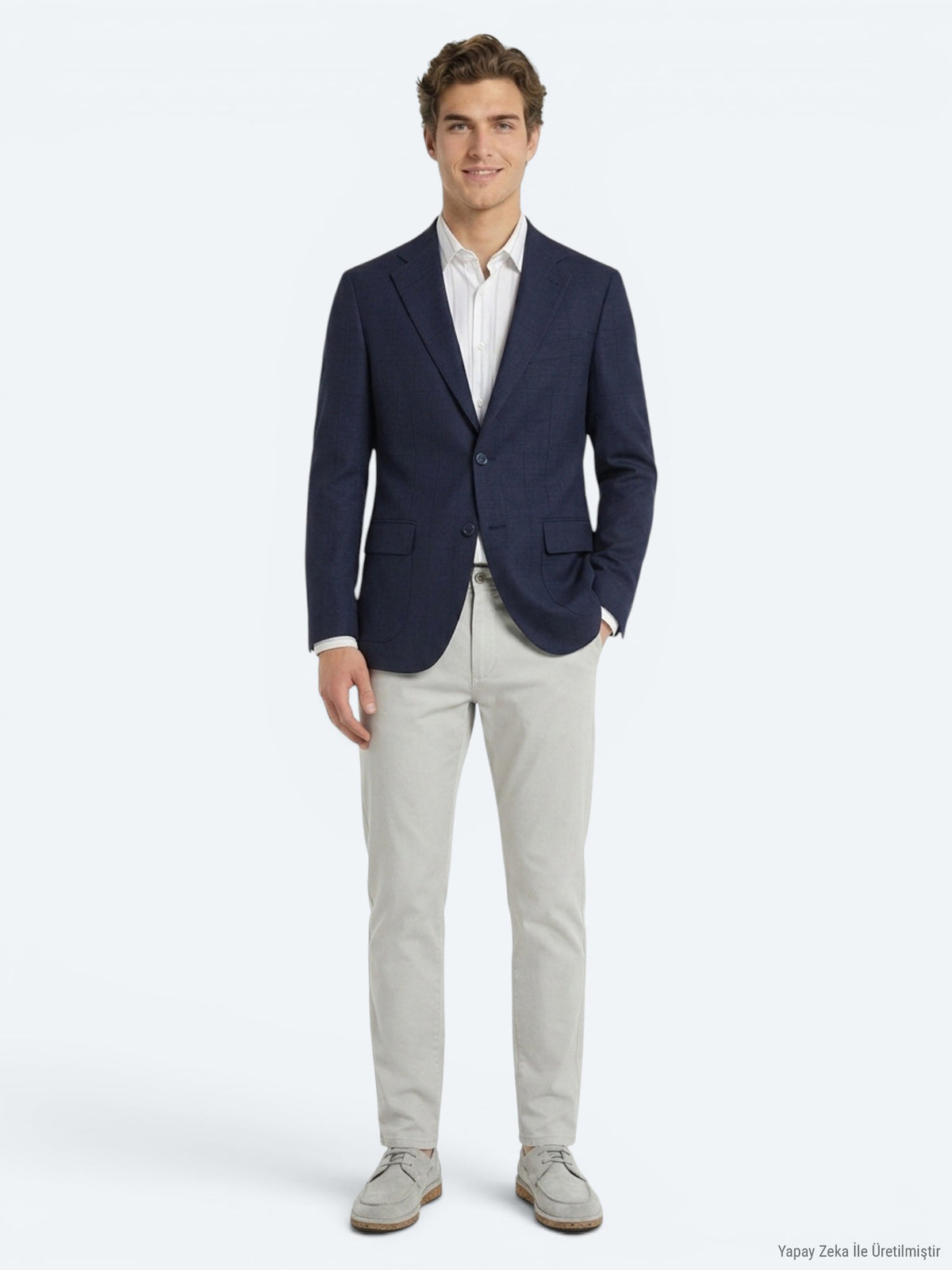 Lacivert Mikro Modern Fit %100 Yün Ceket