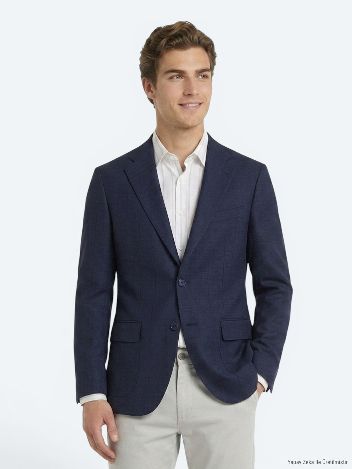 Lacivert Mikro Modern Fit %100 Yün Ceket