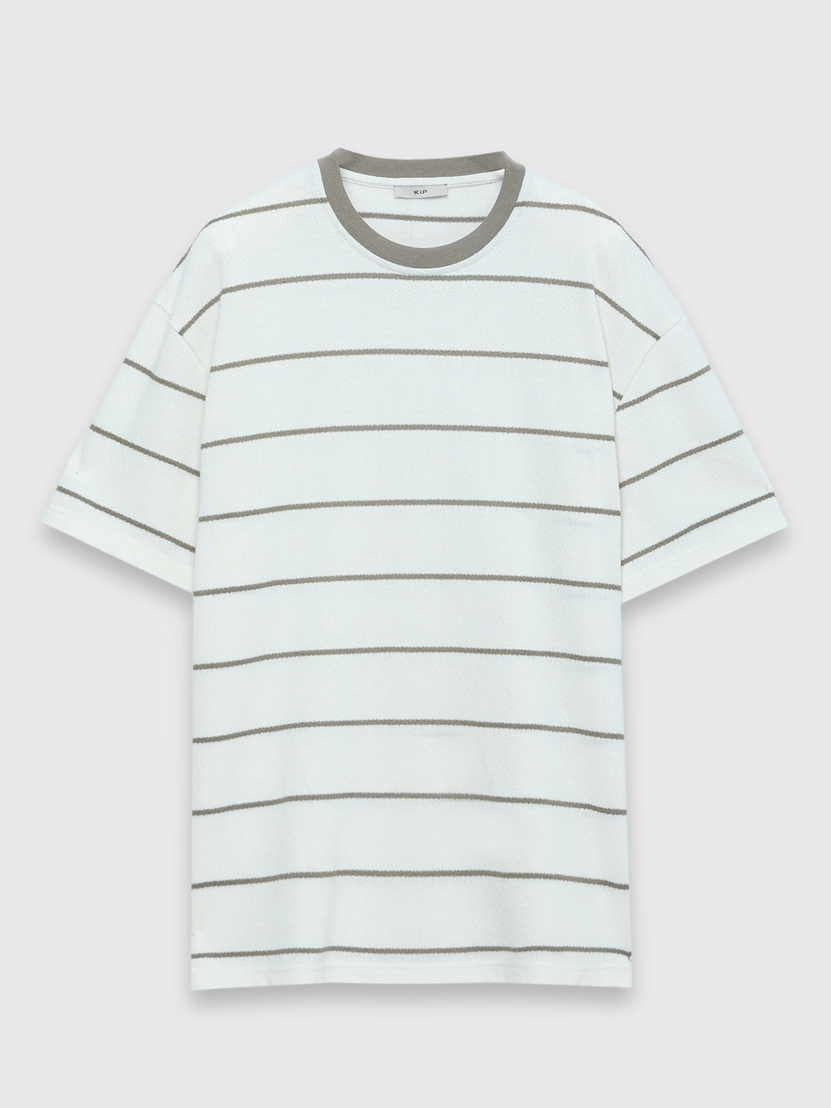 Ekru Çizgili Pamuk Karışımlı T-Shirt