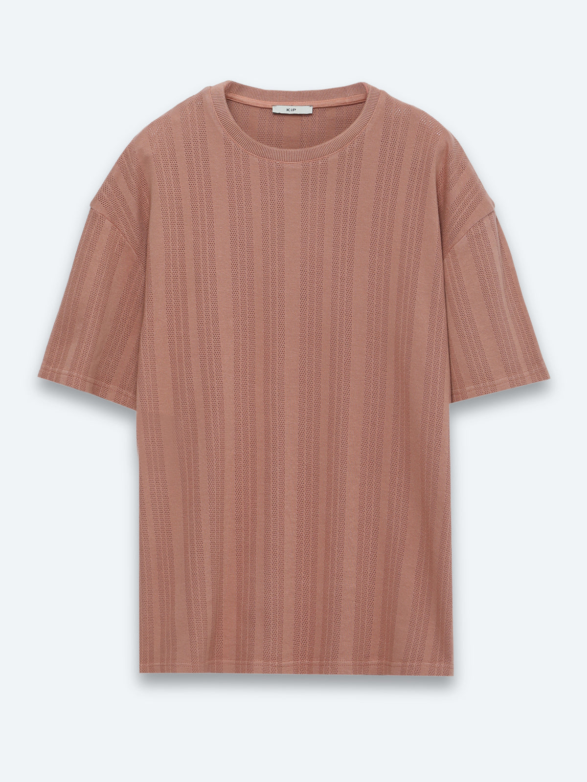 Koyu Somon Çizgili %100 Pamuk T-Shirt