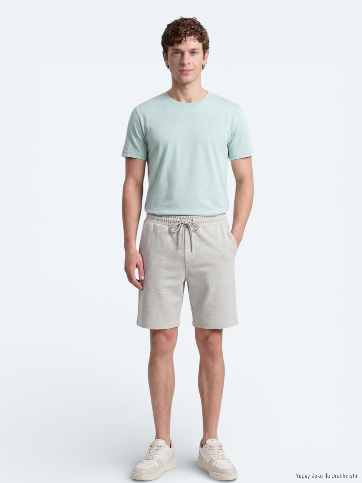 Su Yeşili Düz Örme Regular Fit Casual Bermuda