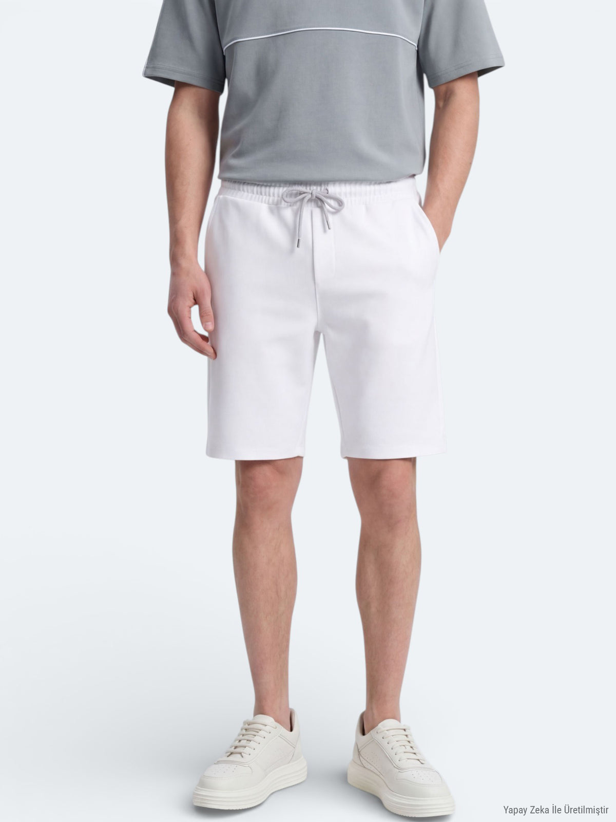 Ekru Düz Örme Regular Fit Casual Bermuda