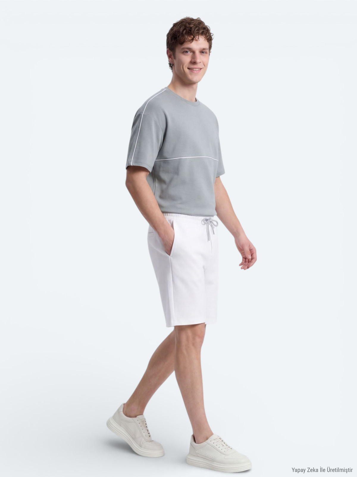 Ekru Düz Örme Regular Fit Casual Bermuda