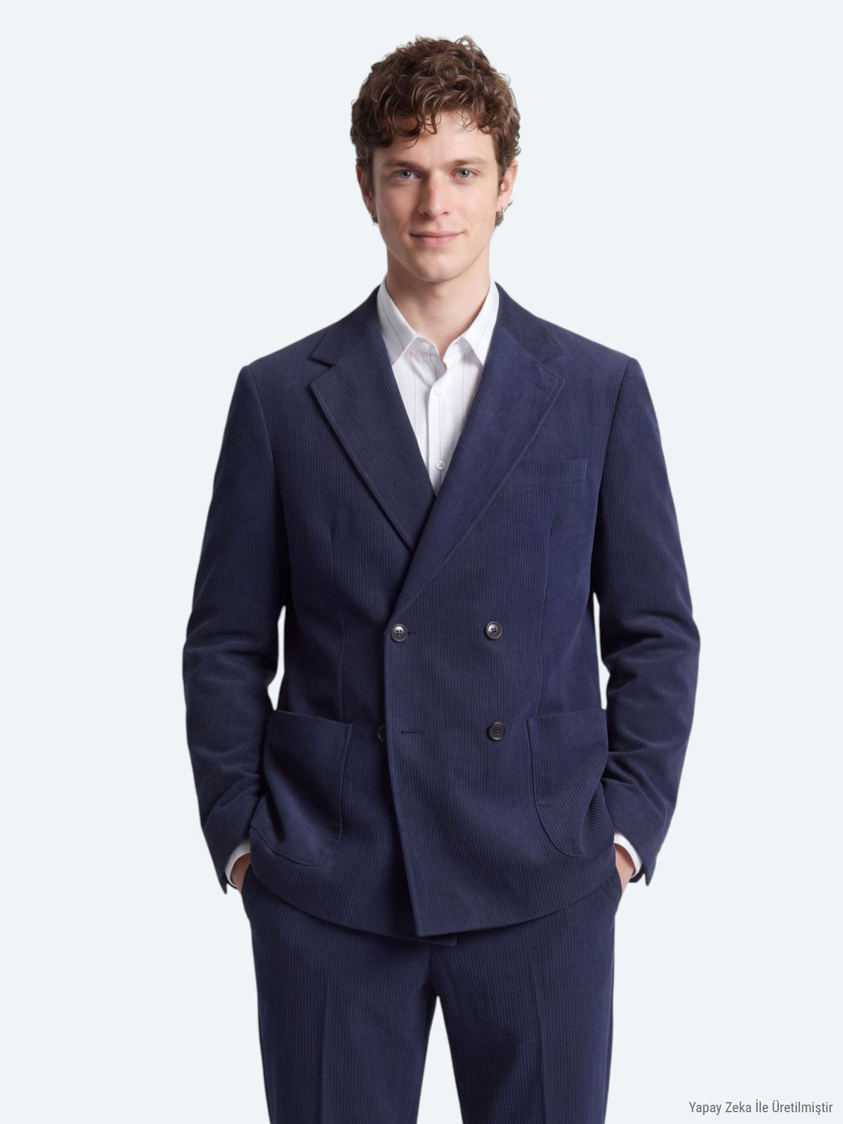 Lacivert Çizgili Modern Fit Takım Elbise