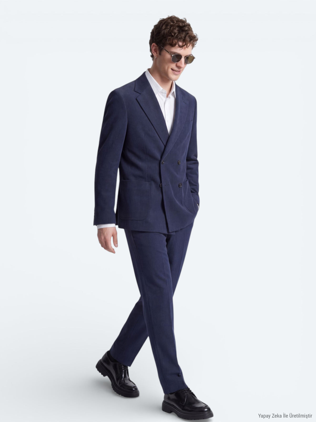 Lacivert Çizgili Modern Fit Takım Elbise