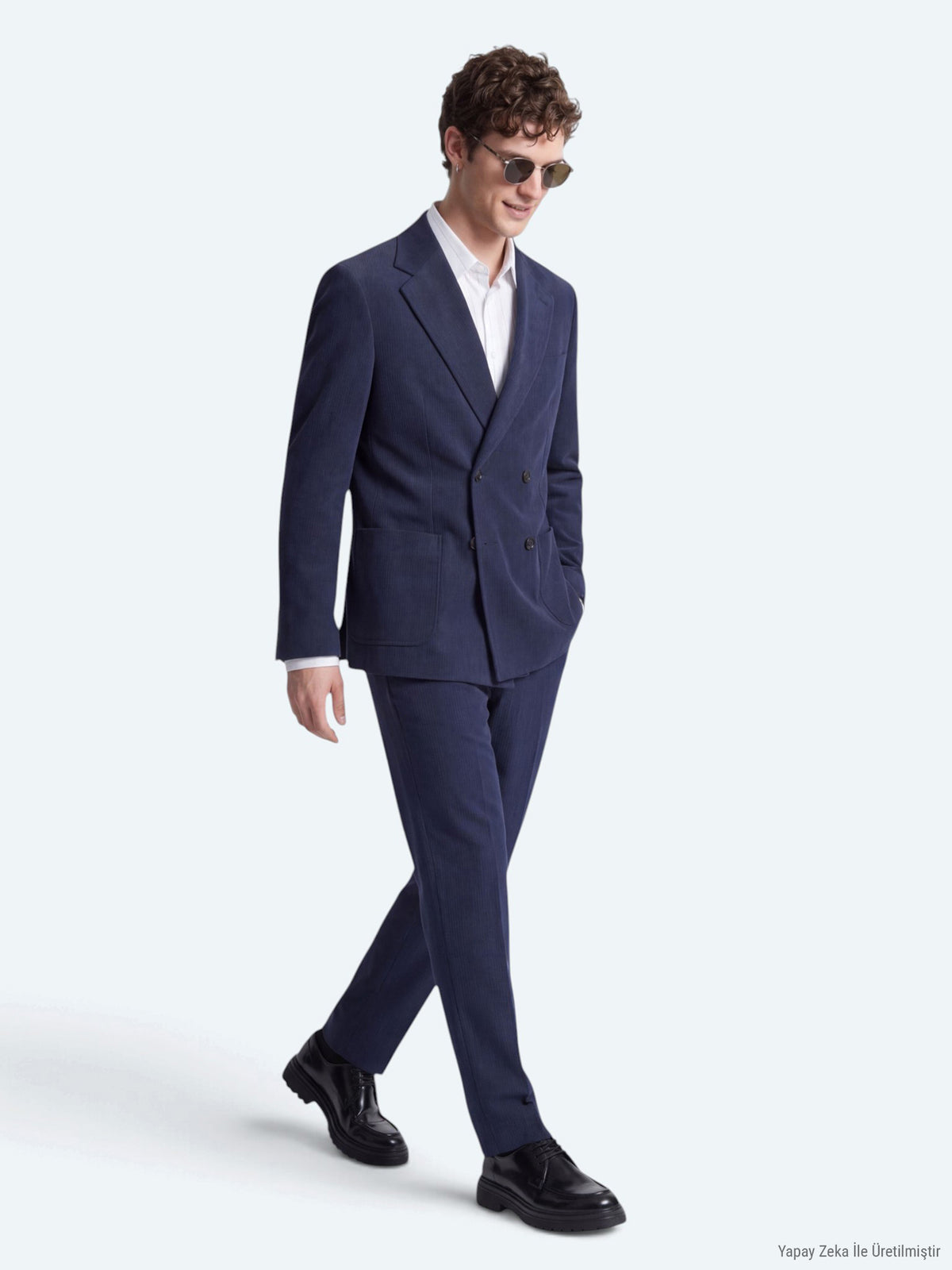 Lacivert Çizgili Modern Fit Takım Elbise