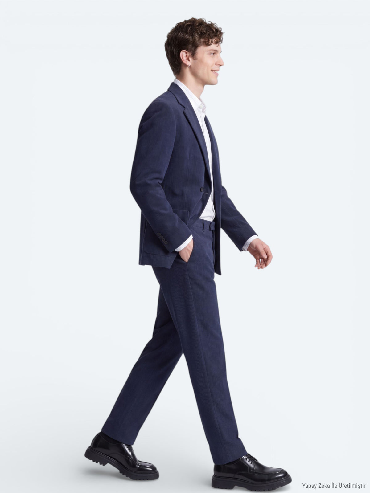 Lacivert Çizgili Modern Fit Takım Elbise