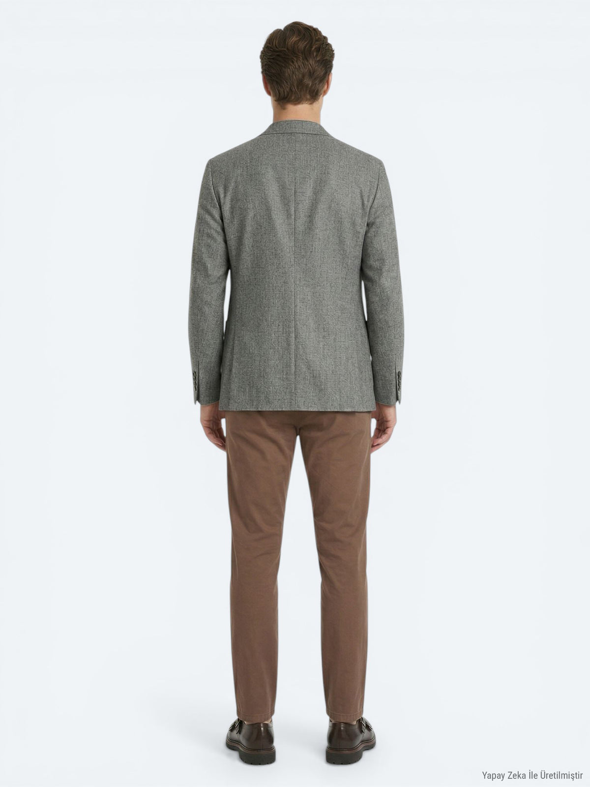Haki Desenli Modern Fit Keten Karışımlı Ceket