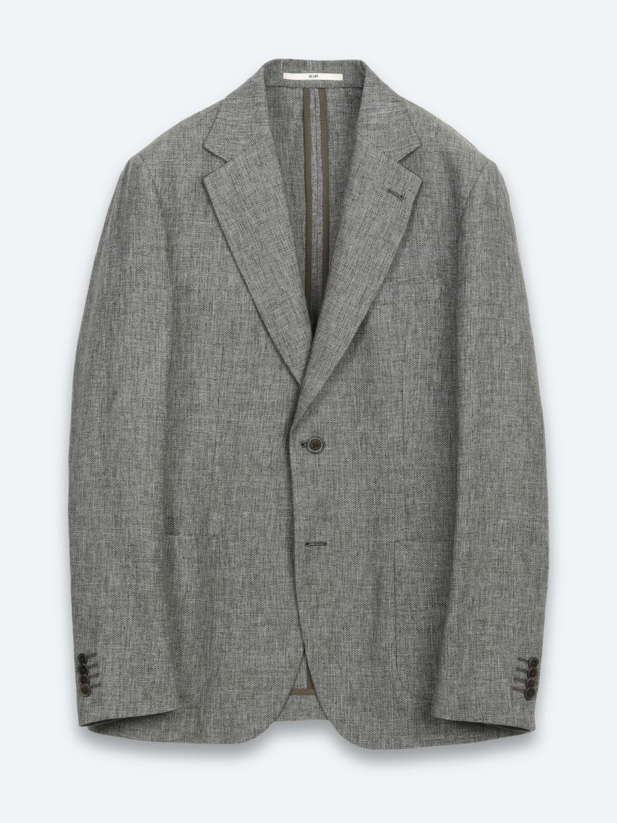 Haki Desenli Modern Fit Keten Karışımlı Ceket
